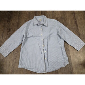 L.L. Bean Blue and White Striped Button-Up Blouse